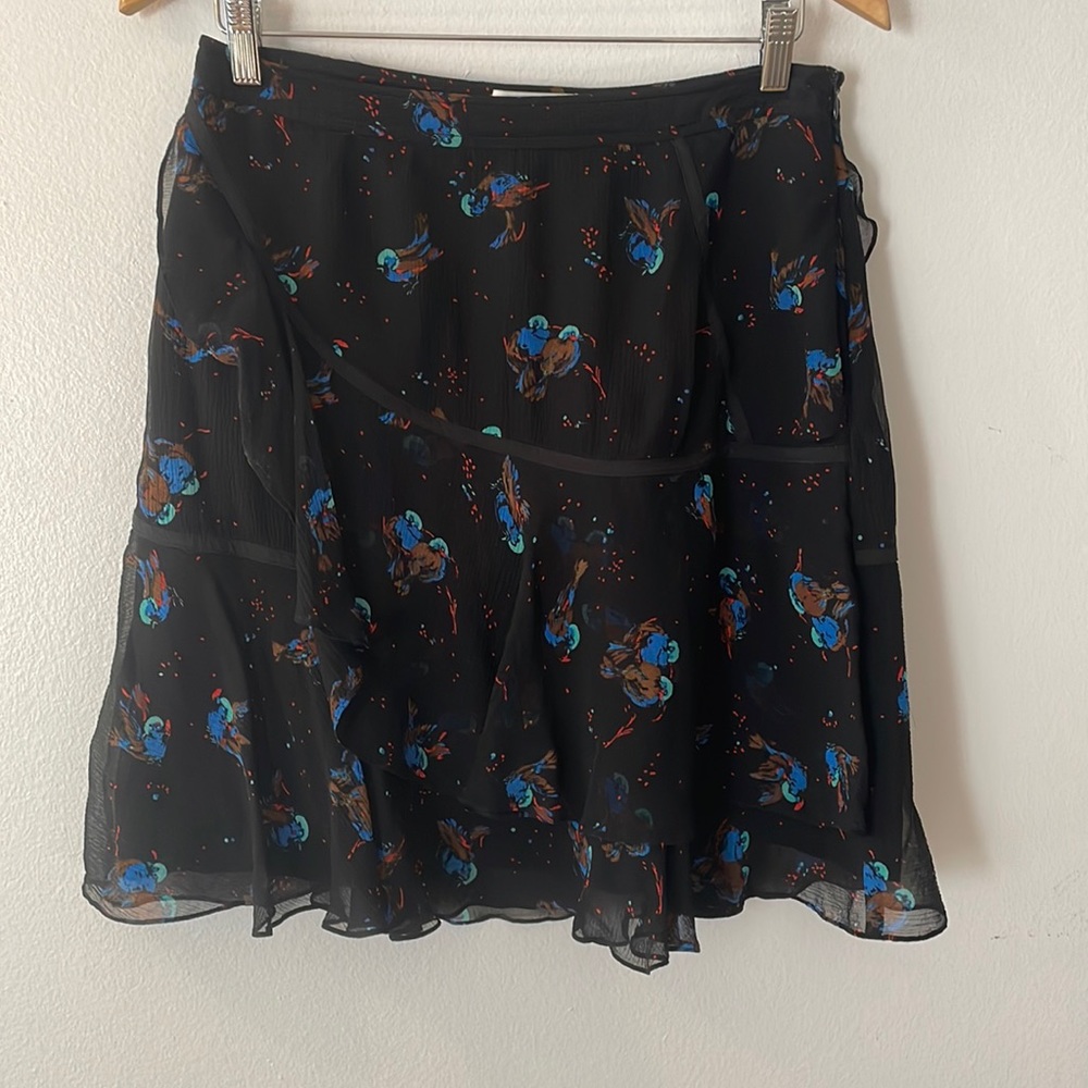 Coach Black tiered Chiffon skirt with all over bird print